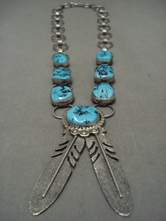 Museum Long And Big Vintage Navajo Sleeping Beauty Turquoise Native American Jewelry Silver Necklace-Nativo Arts