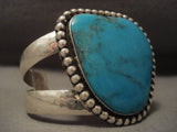 Museum Modernistic Navajo Blue Diamond Turquoise Native American Jewelry Silver Bracelet-Nativo Arts
