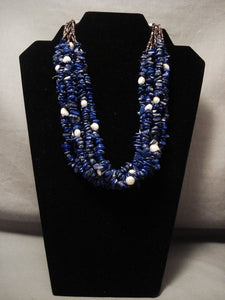 Museum Modernistic Navajo Lapis Native American Jewelry Silver Necklace-Nativo Arts