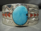 Museum Modernistic Navajo Natural Turquoise Coral Native American Jewelry Silver Pueblo Bracelet-Nativo Arts