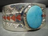 Museum Modernistic Navajo Natural Turquoise Coral Native American Jewelry Silver Pueblo Bracelet-Nativo Arts