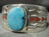 Museum Modernistic Navajo Natural Turquoise Coral Native American Jewelry Silver Pueblo Bracelet-Nativo Arts