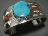 Museum Modernistic Navajo Natural Turquoise Coral Native American Jewelry Silver Pueblo Bracelet-Nativo Arts