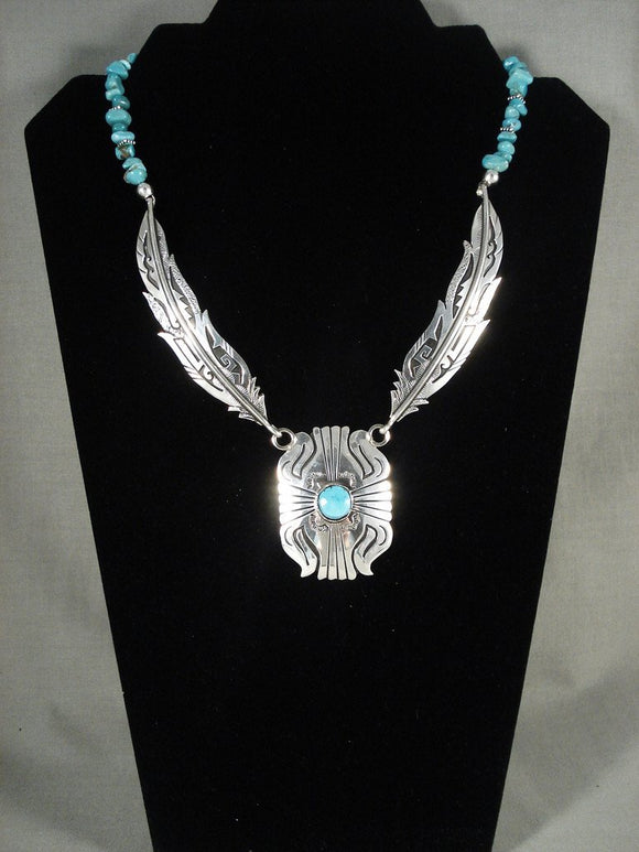 Museum Modernistic Navajo Singer Turquoise Native American Jewelry Silver Necklace-Nativo Arts