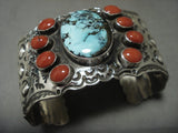 Museum Modernistic Navajo Turquoise Coral Native American Jewelry Silver Repoussed Bracelet-Nativo Arts
