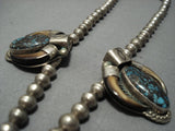 Museum Quality Bisbee Turquoise Vintage Navajo Native American Jewelry jewelry Sterling Silver Necklace-Nativo Arts