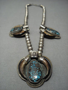 Museum Quality Bisbee Turquoise Vintage Navajo Native American Jewelry jewelry Sterling Silver Necklace-Nativo Arts