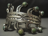 Museum Quality **green Snake Eyes Turquoise** Vintage Navajo Native American Jewelry Silver Bracelet-Nativo Arts