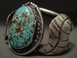 Museum Quality Huge Vintage Navajo #8 Turquoise Mirror Leaf Native American Jewelry Silver Bracelet-Nativo Arts