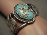 Museum Quality Huge Vintage Navajo #8 Turquoise Mirror Leaf Native American Jewelry Silver Bracelet-Nativo Arts