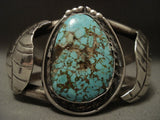 Museum Quality Huge Vintage Navajo #8 Turquoise Mirror Leaf Native American Jewelry Silver Bracelet-Nativo Arts