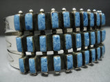 Museum Quality Modernistic Native American Jewelry Navajo Denim Lapis Squared Sterling Silver Bracelet-Nativo Arts