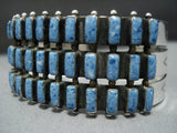 Museum Quality Modernistic Native American Jewelry Navajo Denim Lapis Squared Sterling Silver Bracelet-Nativo Arts