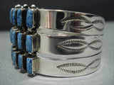 Museum Quality Modernistic Native American Jewelry Navajo Denim Lapis Squared Sterling Silver Bracelet-Nativo Arts