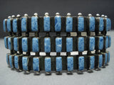 Museum Quality Modernistic Native American Jewelry Navajo Denim Lapis Squared Sterling Silver Bracelet-Nativo Arts