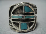 Museum Quality Mutli Technique Sterling Silver Turquoise Native American Jewelry Navajo Ring-Nativo Arts