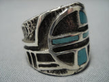 Museum Quality Mutli Technique Sterling Silver Turquoise Native American Jewelry Navajo Ring-Nativo Arts