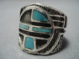 Museum Quality Mutli Technique Sterling Silver Turquoise Native American Jewelry Navajo Ring-Nativo Arts