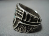 Museum Quality Mutli Technique Sterling Silver Turquoise Native American Jewelry Navajo Ring-Nativo Arts