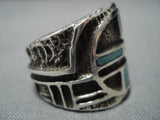 Museum Quality Mutli Technique Sterling Silver Turquoise Native American Jewelry Navajo Ring-Nativo Arts