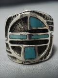 Museum Quality Mutli Technique Sterling Silver Turquoise Native American Jewelry Navajo Ring-Nativo Arts