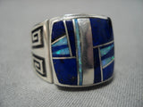 Museum Quality Native American Navajo Kenny Bitsie Opal Lapis Sterling Silver Ring Old-Nativo Arts