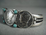 Museum Quality Navajo Coin Native American Jewelry Silver Snake Eyes Turquoise Native American Jewelry Silver Bracelet-Nativo Arts