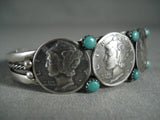 Museum Quality Navajo Coin Native American Jewelry Silver Snake Eyes Turquoise Native American Jewelry Silver Bracelet-Nativo Arts