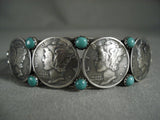 Museum Quality Navajo Coin Native American Jewelry Silver Snake Eyes Turquoise Native American Jewelry Silver Bracelet-Nativo Arts