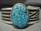 Museum Quality Navajo 'Webbed Turquoise' Geometric Tufa Native American Jewelry Silver Bracelet-Nativo Arts