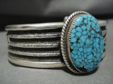 Museum Quality Navajo 'Webbed Turquoise' Geometric Tufa Native American Jewelry Silver Bracelet-Nativo Arts