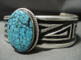 Museum Quality Navajo 'Webbed Turquoise' Geometric Tufa Native American Jewelry Silver Bracelet-Nativo Arts