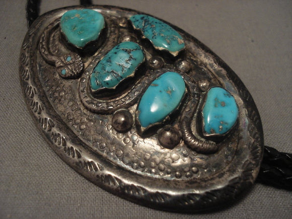 Museum Quality Old Zuni Snake Nieto Turquoise Native American Jewelry Silver Bolo Tie Old Vtg-Nativo Arts