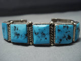 Museum Quality Squared Turquoise Vintage Native American Jewelry Navajo Sterling Silver Bracelet Old-Nativo Arts