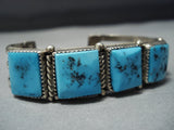 Museum Quality Squared Turquoise Vintage Native American Jewelry Navajo Sterling Silver Bracelet Old-Nativo Arts