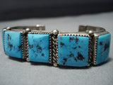 Museum Quality Squared Turquoise Vintage Native American Jewelry Navajo Sterling Silver Bracelet Old-Nativo Arts