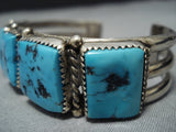 Museum Quality Squared Turquoise Vintage Native American Jewelry Navajo Sterling Silver Bracelet Old-Nativo Arts