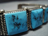 Museum Quality Squared Turquoise Vintage Native American Jewelry Navajo Sterling Silver Bracelet Old-Nativo Arts