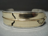 Museum Quality Vintage 14k Gold Sterling Native American Jewelry Silver Feather Bracelet Old Pawn-Nativo Arts