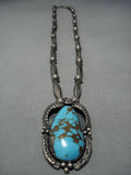 Museum Quality Vintage Native American Jewelry Navajo Bisbee Turquoise Sterling Silver Necklace Old-Nativo Arts