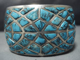 Museum Quality Vintage Native American Jewelry Navajo Blue Wind Turquoise Inlay Sterling Silver Bracelet-Nativo Arts