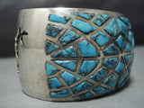 Museum Quality Vintage Native American Jewelry Navajo Blue Wind Turquoise Inlay Sterling Silver Bracelet-Nativo Arts