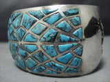 Museum Quality Vintage Native American Jewelry Navajo Blue Wind Turquoise Inlay Sterling Silver Bracelet-Nativo Arts