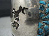 Museum Quality Vintage Native American Jewelry Navajo Blue Wind Turquoise Inlay Sterling Silver Bracelet-Nativo Arts