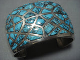 Museum Quality Vintage Native American Jewelry Navajo Blue Wind Turquoise Inlay Sterling Silver Bracelet-Nativo Arts