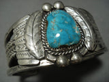 Museum Quality Vintage Native American Jewelry Navajo Carico Lake Turquoise Sterling Silver Bracelet Old-Nativo Arts
