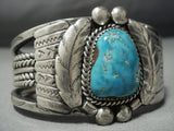 Museum Quality Vintage Native American Jewelry Navajo Carico Lake Turquoise Sterling Silver Bracelet Old-Nativo Arts
