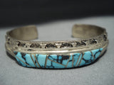 Museum Quality Vintage Native American Jewelry Navajo Lander Blue Turquoise Sterling Silver Bracelet-Nativo Arts