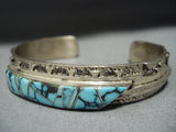 Museum Quality Vintage Native American Jewelry Navajo Lander Blue Turquoise Sterling Silver Bracelet-Nativo Arts