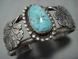 Museum Quality Vintage Native American Jewelry Navajo Maple Leaf Sterling Silver Turquoise Bracelet Old-Nativo Arts